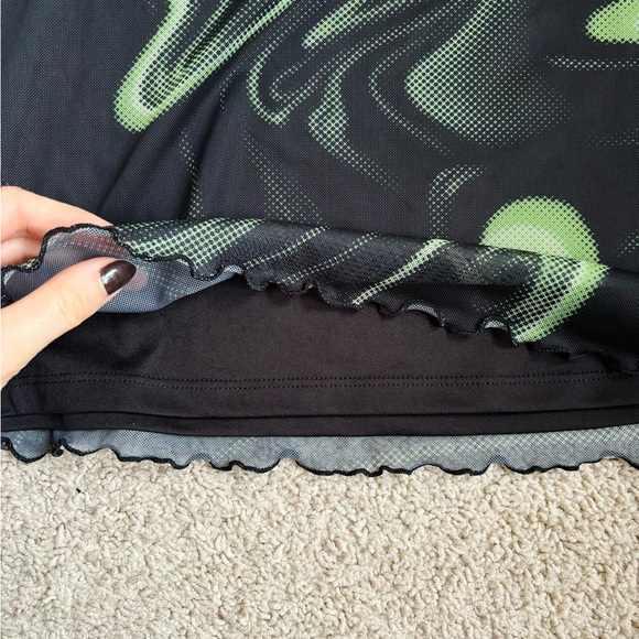 h&m black and green mesh abstract print slip midi skirt - Picture 8 of 11